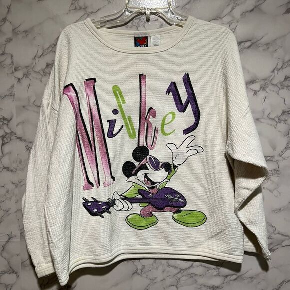 Vintage 80s Mickey Mouse Sz L Crewneck Sweatshirt 100% Cotton - Picture 1 of 8